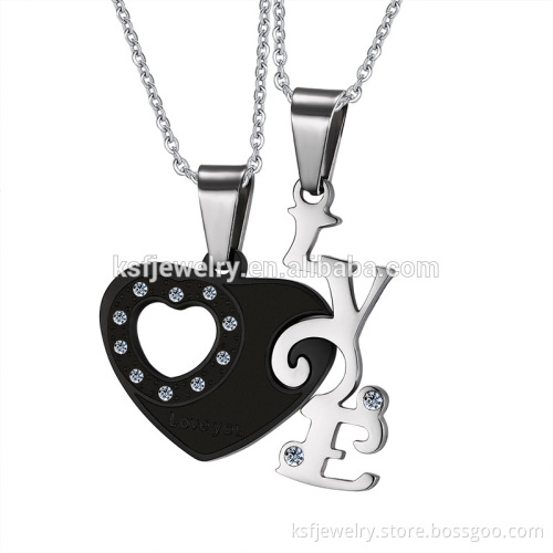 I LOVE U Stainless Steel Heart Couple Love Necklace Jewelry Wholesale